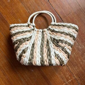 Woven Straw Rattan Handbag Tote Purse Boho Summer Bag EUC